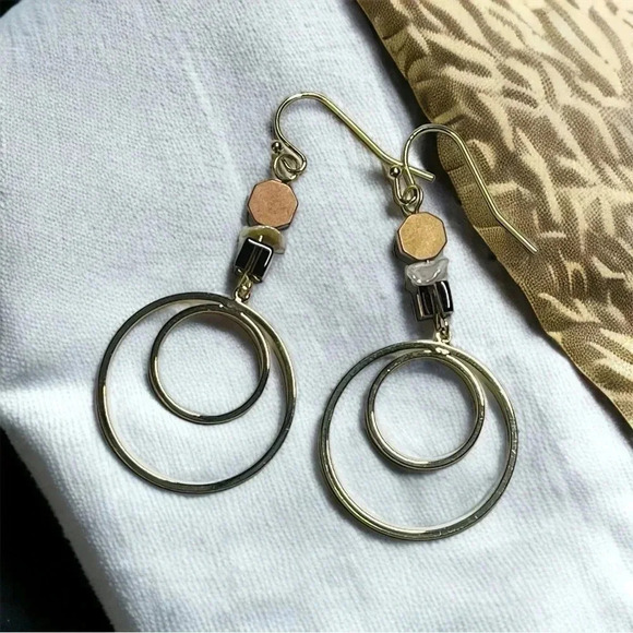 14K Gold Plated Dangle Hoops - Picture 1 of 3